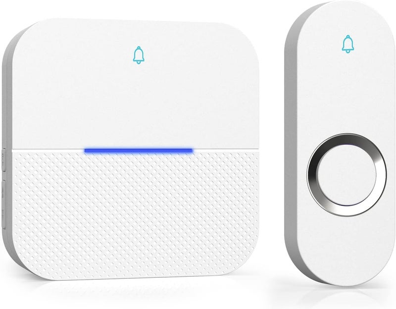 Aida Lighted Wireless Doorbell for Home, Waterproof Battery Doorbell 1,000ft Range, 5 Volume Levels with 58 Doorbell Chimes & LED Flash (White, Doorbell with 1 Button & 1 Receiver) - Image 1